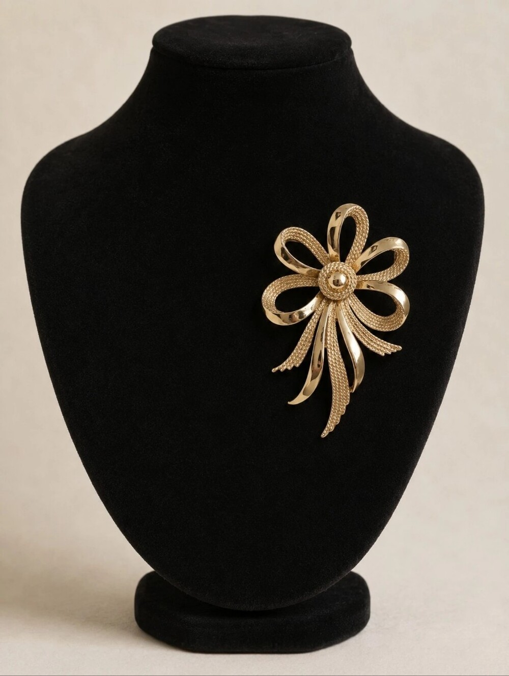 Vintage Signed Monet Gold Tone Ribbon Bow Brooch Pin